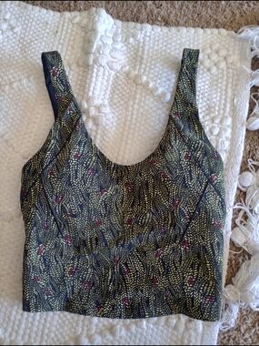 Calia Black Cropped Tank with Yellow Leaf Print